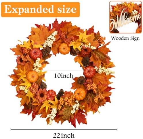 waipfaru 22" fall decor, fall wreaths for front on a desk or shelf