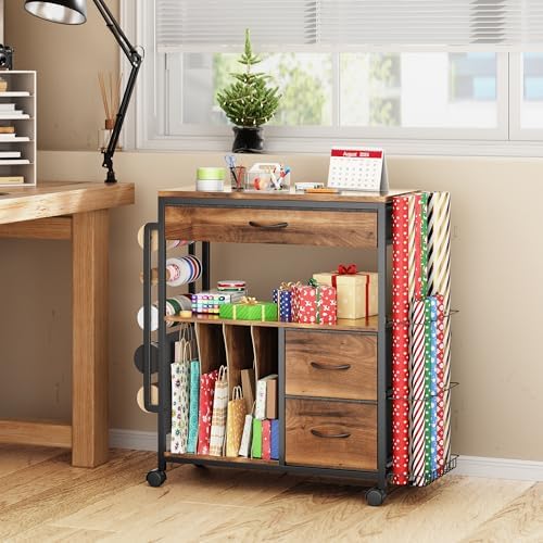punluxu wrapping paper storage cart for 12 rolls on a desk or shelf