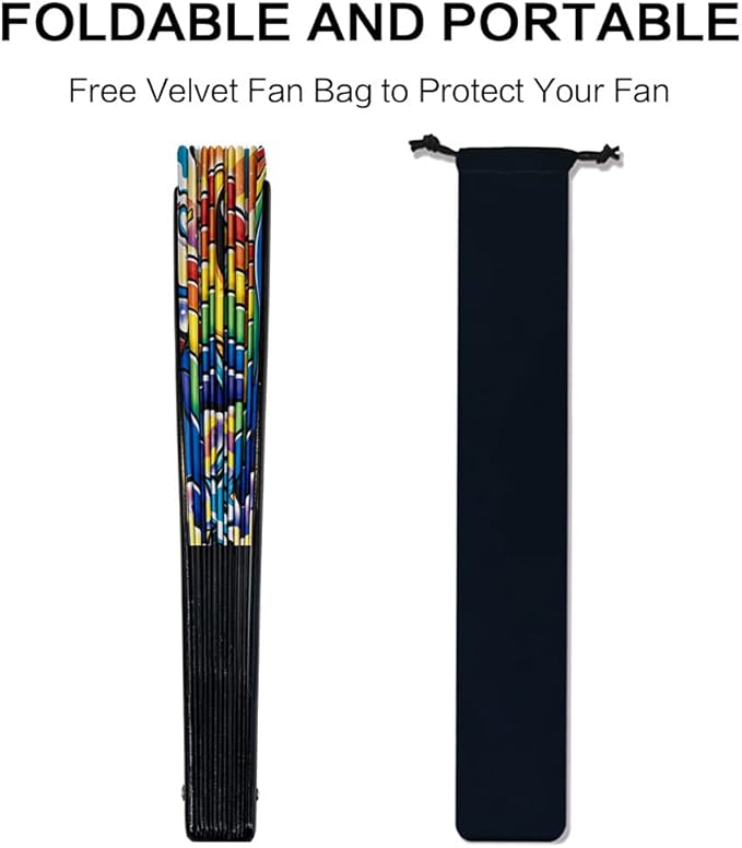 13" Large Rave Fan Bamboo, Folding Clack Hand Fans Foldable for Men Women, Boots on the Ground Poping Fan for EDM Festival Line Dance Decoration, (Rainbow, Large 13")