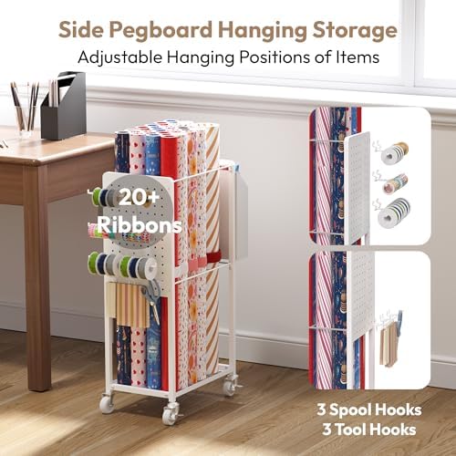 wrapping paper storage cart station with 12pcs slap, side view