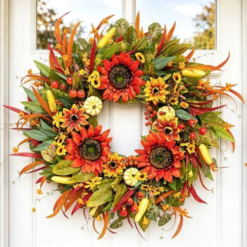 fall wreaths for front door 24" sunflower fall showing dimensions