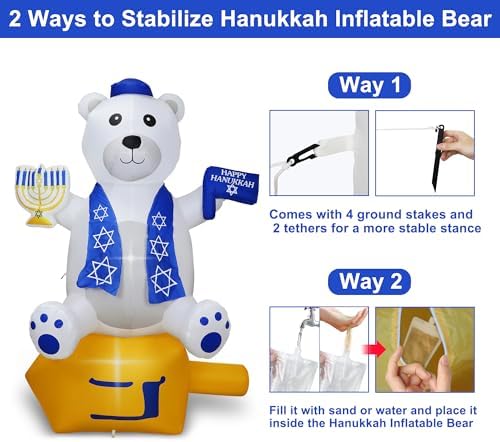 6 foot hanukkah inflatables outdoor decorations bear holding showing dimensions