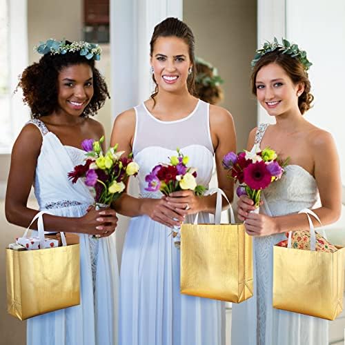 zhehao 64 pcs gold reusable grocery bags 12.7 showing dimensions
