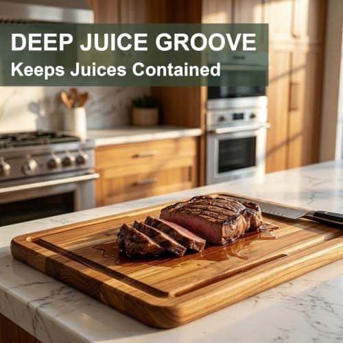 teak wood cutting board set with fast drying on a desk or shelf