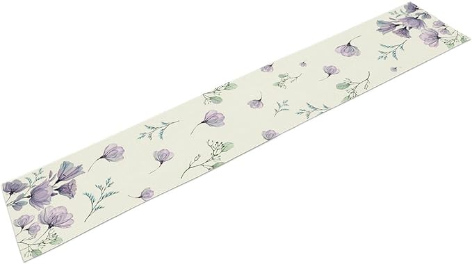 Poppy Flower Table Runner, Watercolor Purple Floral Leaves Seasonal Spring Summer Table Runner for Kitchen Dinning Table Runner Decor Home Wedding Party Holiday, 13x36 Inch