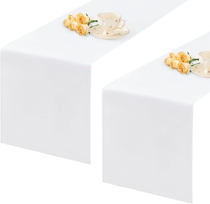 2 Pack White Table Runner 12 x 90 Inch Solid Color Farmhouse Runners Coffee Table Dresser for Daily Party Home Decoration