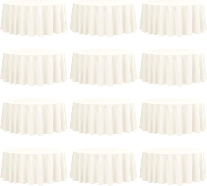 fani 12 Pack 90 Inch Round Tablecloth Ivory Polyester Fabric Table Cloth for Round Table,Washable Table Cover for Wedding Party Dining Table Buffet Banquet Restaurant and Camping