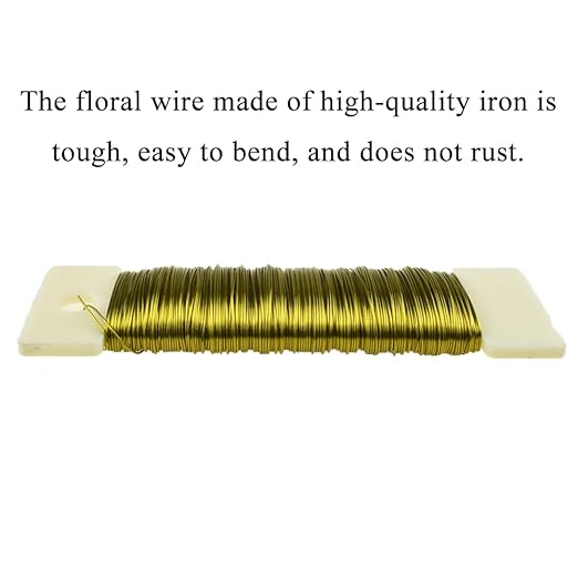 HAHIYO 26Gauge Golden Metal Floral Wire - 1 Roll, 38 Yards (115 Feet) - Flexible Paddle Wire for Craft, Christmas Wreath, Flower Arrangement, Bouquet Wrapping, Wedding, DIY