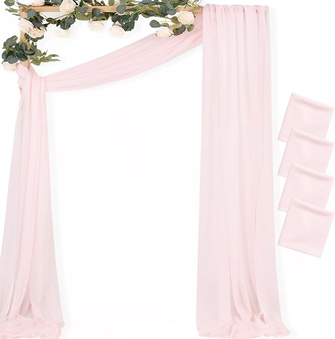 MLMC Blush Pink Wedding Arch Draping Fabric 4 Panels 29" x 20 FT Extra Long Gauze Drapes Sheer Backdrop Curtains 6.6 Yards Outdoor Drapery Panels for Wedding Ceremony Party Ceiling Decoration