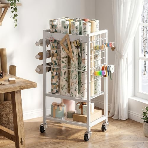 hoobro wrapping paper storage cart, rolling craft storage, side view