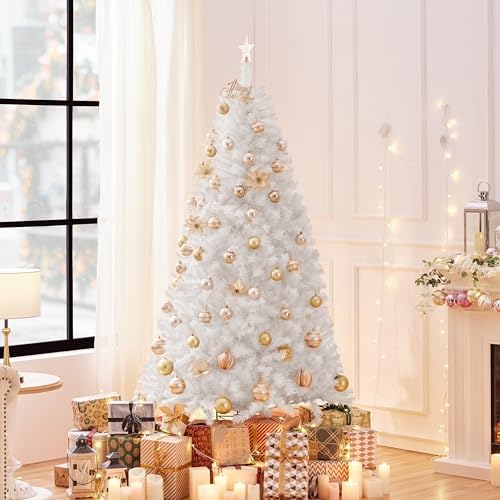 yaheetech 6ft white artificial christmas pine tree seasonal shown in use