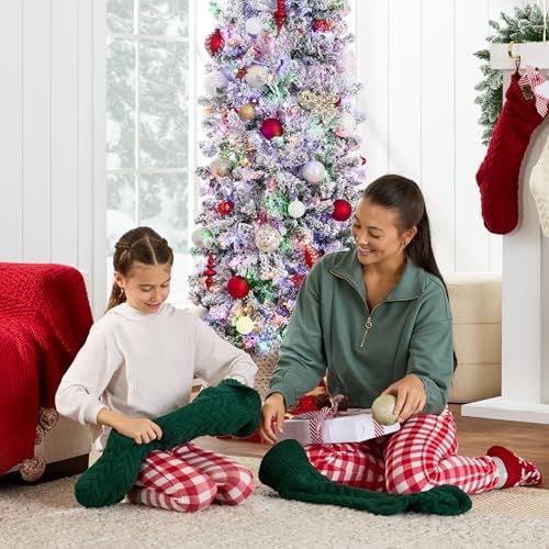 best choice products flocked pencil christmas tree, pre-lit showing dimensions