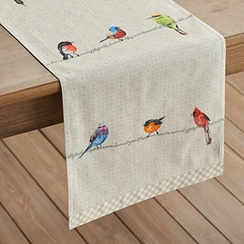 Maison d' Hermine Table Runner 100% Cotton Double Layer Table Runners 108 inches Long Decorative for Home Kitchen Dining Party Wedding Bridal Shower Spring Summer (Birdies On Wire, 14.50" x 108")