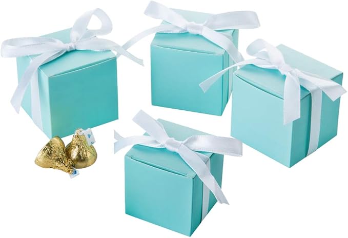 AWELL Mint Green Gift Candy Box Bulk 2x2x2 inches with White Ribbon Party Favor Box,Pack of 50