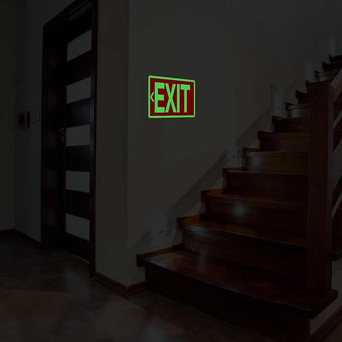 10 Pcs Glow in the Dark Exit Signs for Business 12 x 7 Inch Photoluminescent Signs Stickers for Indoor Outdoor for Business, Office, Warehouse (with Arrows)