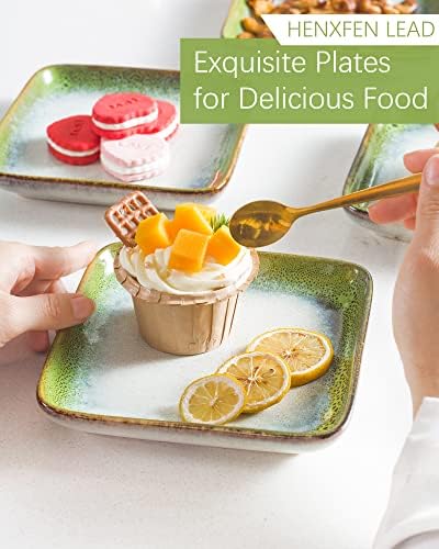 square appetizer plates set of 4, 6 inch, side view