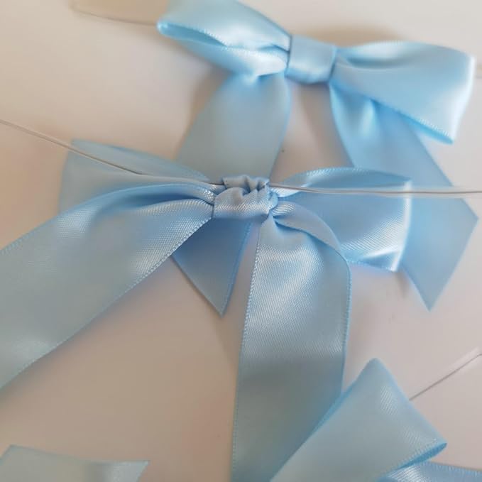 50pcs 3-1/2" Sky Blue Satin Ribbon Bows with Twist Ties Mini Ribbon Bows for Baby Shower Decoration Gift Packing&Wrapping Accessoried(Lt.Blue)