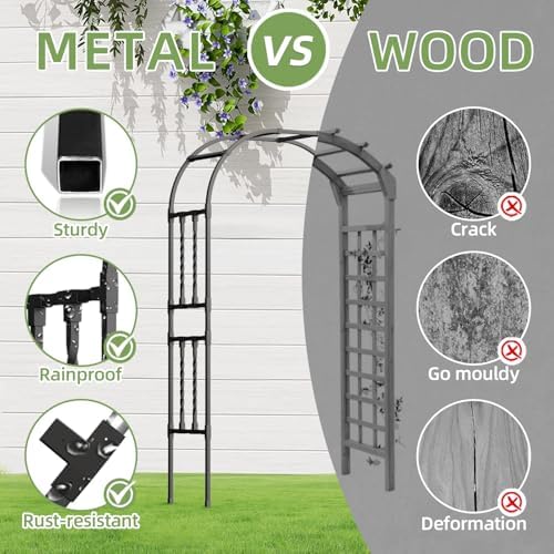square tube metal garden arbor trellis,5.9x7.9ft, front angle view