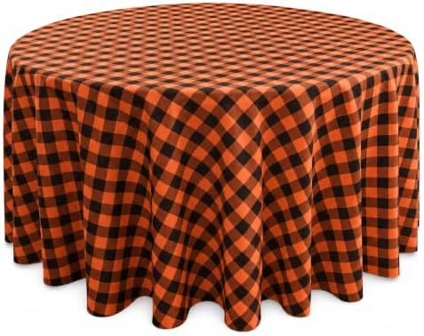 Waterproof Plaid Tablecloth Fabric - Round 108 Inch Classic Gingham Checker T...