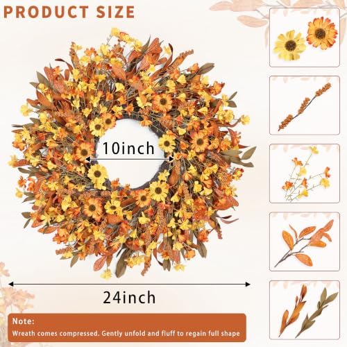 ghrdopy 24 inch fall wreath front door, artificial shown in use