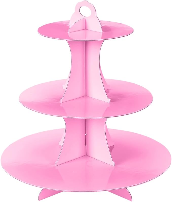 2Pcs 3-Tier Cupcake Stand, Cake Stand holder, Tiered DIY Cupcake Stand Tower for Dessert Table Displays, Birthday Theme Party Favors Decoration, Floral Tea Party, 12" W x 12.8" H, Pink