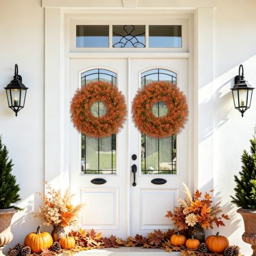u'artlines 17" fall front door boxwood wreaths, artificial, side view