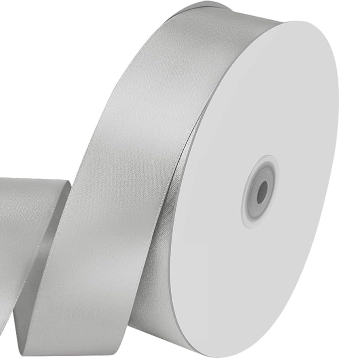 1-1/2" Wide x 100 Yards Single Faced Polyester Silvery Satin Ribbon, Perfect for Wedding, Gift Wrapping, Bow Making & Other Projects (Silvery)