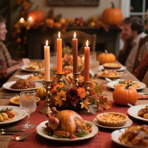 12-Pack Earth Tone Taper Candles, 10 Inch Unscented Dripless Candlesticks, Long-Lasting Burn Time of 7-8 Hours, Perfect for Fall Harvest Halloween Thanksgiving Dinners Parties and Home Décor