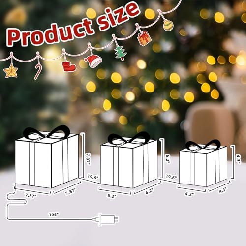 vanthylit christmas lighted gift boxes, set of 3, package contents