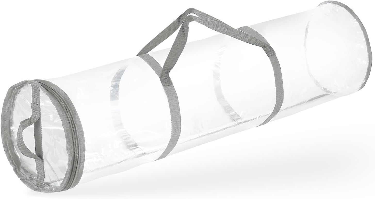 Hearth & Harbor Wrapping Paper Storage Container - Clear Wrapping Paper Holder Fits Up To 14 Rolls of 40" - Tear Proof Gift Wrap Organizer - Premium Bag for Easy Carrying, Silver