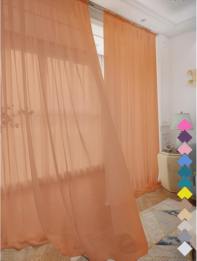 L&TEC Window Brown Sheer Curtains 60X45 Inches