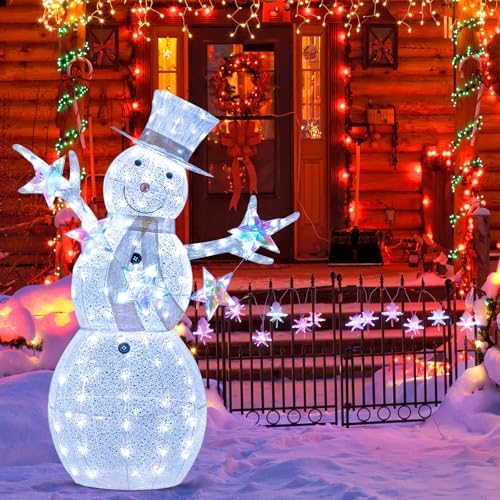goplus 5 ft lighted snowman, christmas outdoor decoration on a desk or shelf