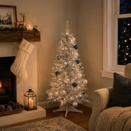 3ft silver artificial small christmas tree mini tabletop shown in use
