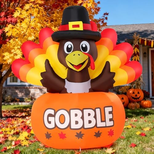 goosh 4ft thanksgiving inflatables turkey outdoor decorations with on a desk or shelf