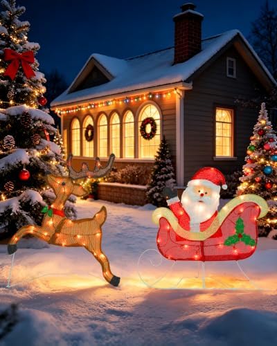 christmas lighted decoration 24 inch reindeer with sleigh, main product view