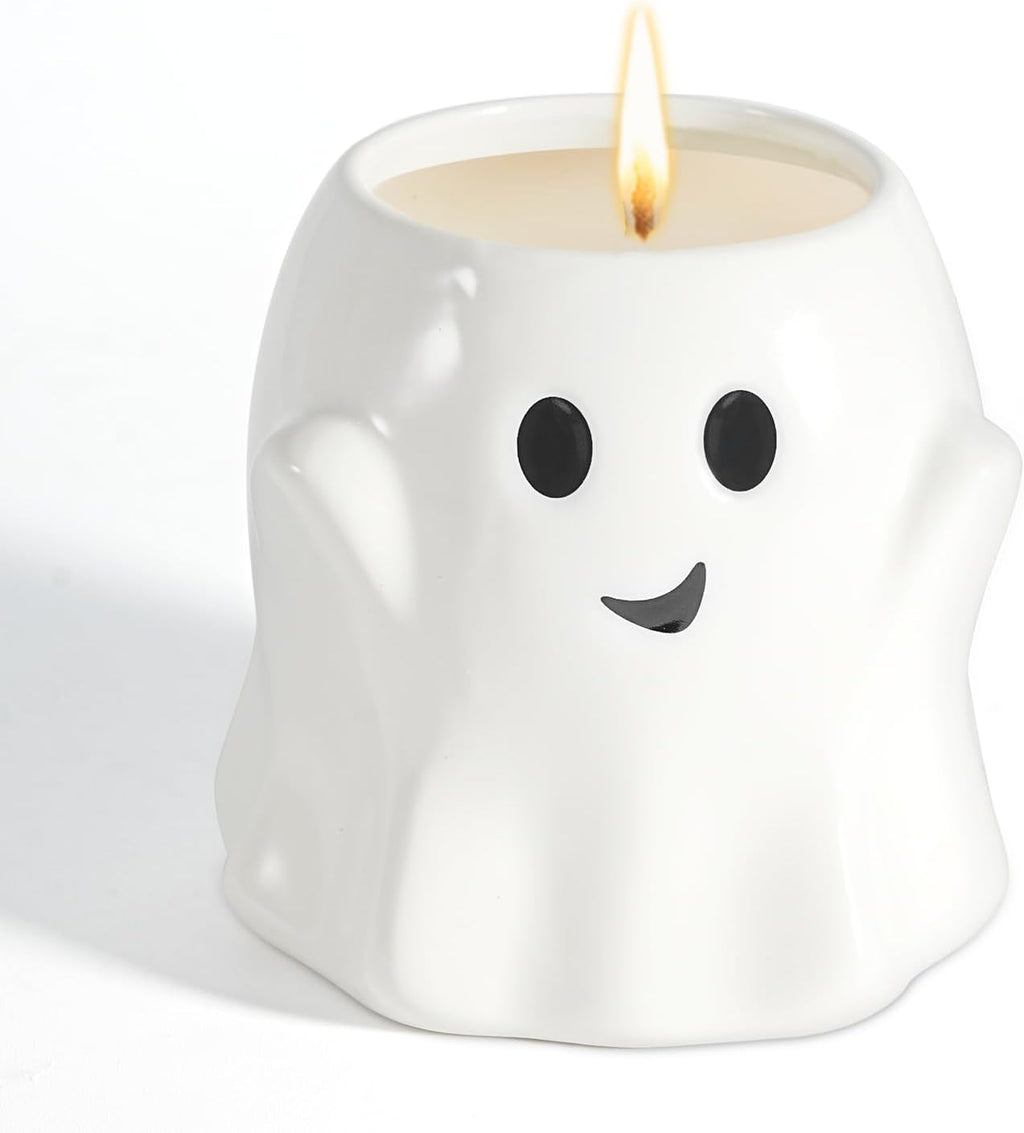 Boo Basket Stuffers for Women Men, 13OZ Halloween Ghost Candle Large Pumpkin Spice Scented Candle Up to 60 Hours Halloween Decorations Indoor