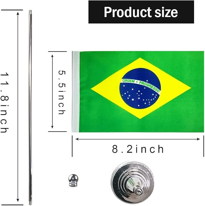 Brazil Flag Brazilian Flags, Small Mini Brazilian Desk Flag, Used for Table Office Classroom Home Patriotic Events Decorations