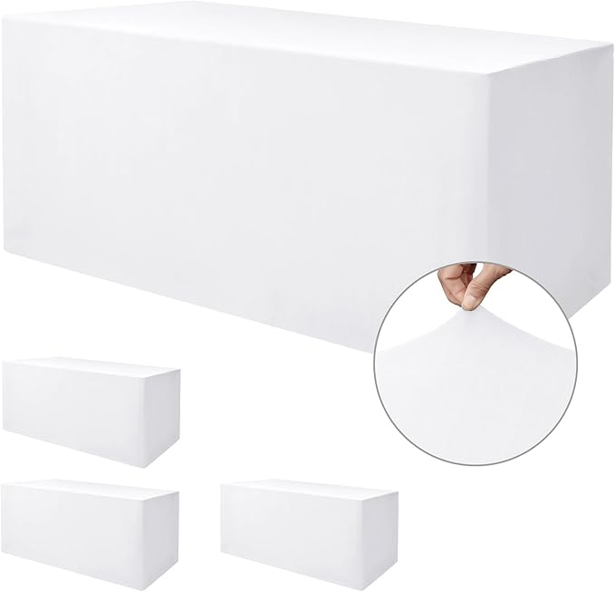 Nasitos Spandex Fitted Table Clothes, 4 Pack - 48 x 24 Inch - White Rectangle Tablecloths for 4 Foot Tables, Fabric Table Cover Protector for Folding Table, Parties, Craft Show, Trade Show