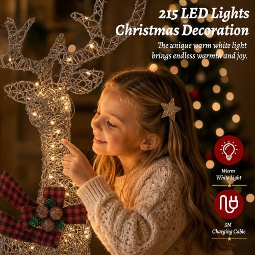 foowin 4.83ft 3-piece large lighted christmas deer family, close-up detail
