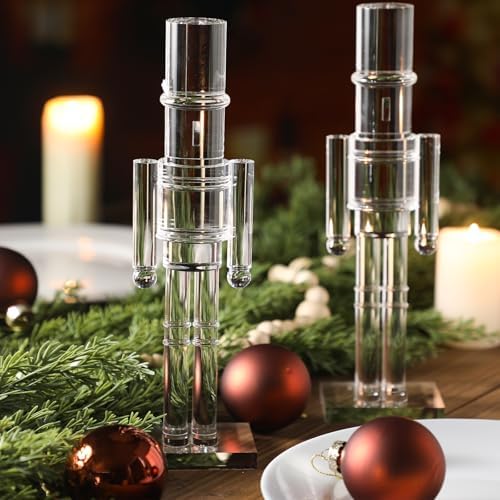 thyle 2 pack acrylic christmas nutcracker set, clear, side view