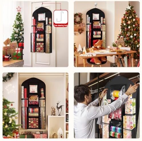 hanging wrapping paper organizer storage, over door gift, package contents