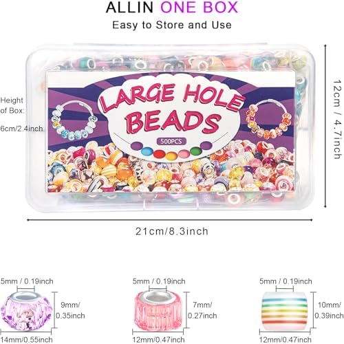 european large hole beads, assorted european craft beads, side view