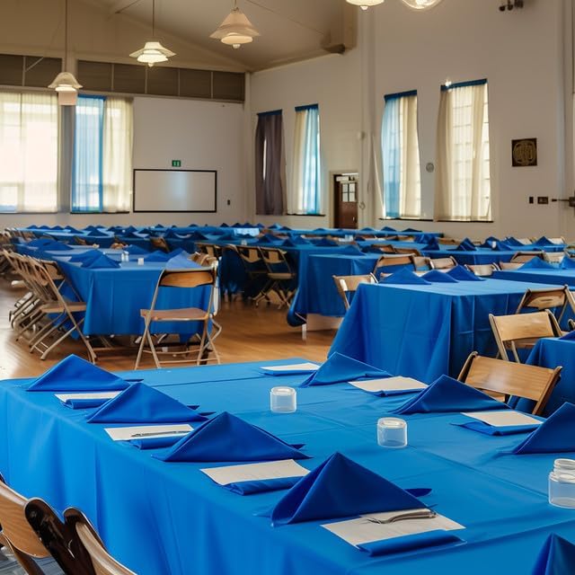 Blue Plastic Table Cover Roll - 54IN x 100FT, Table Cloth for Rectangle Table with Slide Cutter, Plastic Table Cloth Disposable with Cut-to-Size Design for Weddings, Banquets, Parties