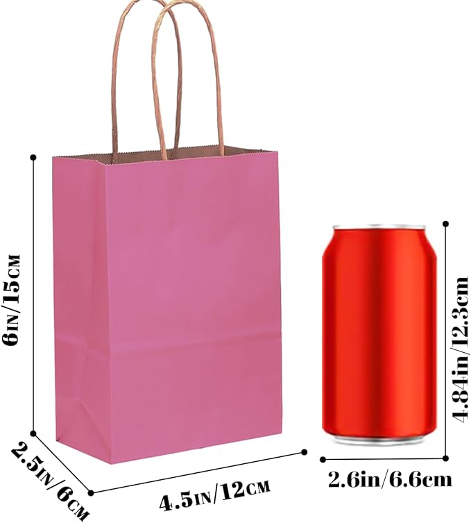 qiqee 200Pcs Paper Gift Bags with Handles - 4.5"×2.5"×6" Mini Party Favor Bags Multiple Uses - 16 Solid Colors