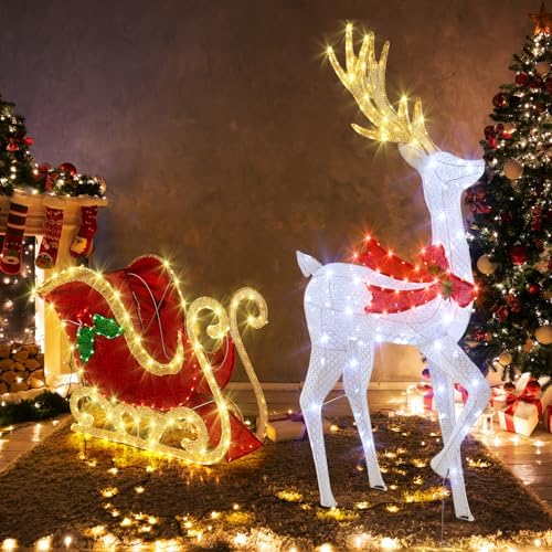 tangkula 5.4 ft christmas lighted reindeer & santa’s shown in use