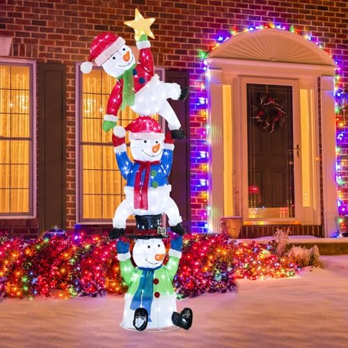 tangkula 6 ft lighted christmas 3 stacked snowman shown in use