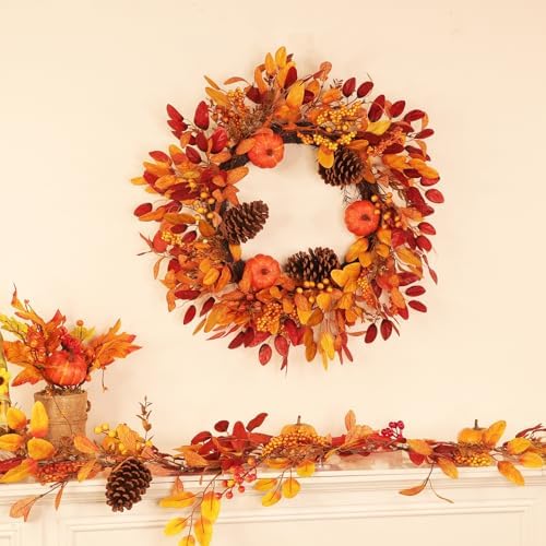 26 inch large foldable fall wreath for front shown in use