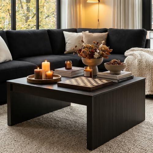 little tree 39.4" square fluted coffee table, mid-century, close-up detail