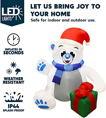 joiedomi 4 ft christmas inflatable polar bear with, close-up detail