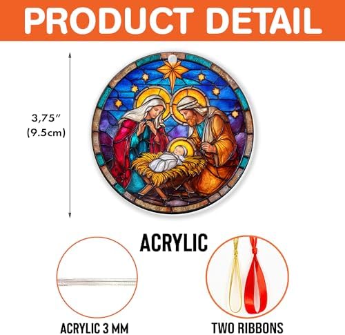 Christmas Nativity Scene Ornament 2025, Holy Family Stained Glass Effect 3.54" Acrylic Ornament, Baby Jesus Ornaments for Christmas Tree Decor - Catholic Religious, Christian Gifts for Women, Friends
